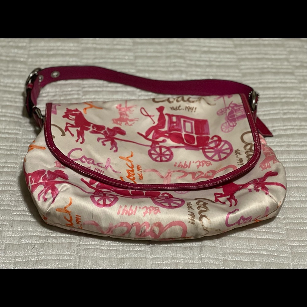 Vintage Pink Orange White Coach Handbag